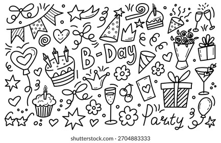 Festa de aniversário rabiscar elementos de celebração ilustração
