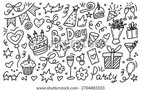 Birthday party doodle celebration elements illustration