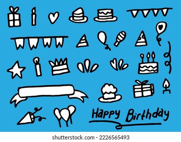 birthday party doodle hand drawn icons separated layer