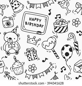Birthday party doodle seamless background