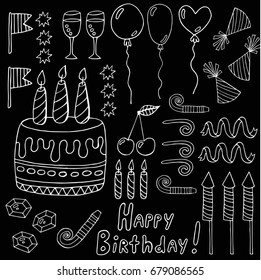 Birthday party doodles vector set