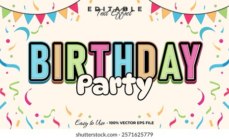 Birthday party editable text style effect, celebration 3D text style theme.