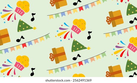 Birthday Party Elements pattern background. Birthday Party Elements illustration pattern. Birthday Party Elements background. Perfect for fabrics, print, textile, wallpaper, and decor. SSTKbackgrounds