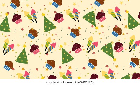 Birthday Party Elements pattern background. Birthday Party Elements illustration pattern. Birthday Party Elements background. Perfect for fabrics, print, textile, wallpaper, and decor. SSTKbackgrounds