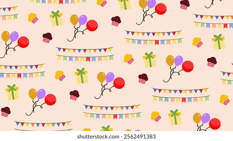 Birthday Party Elements pattern background. Birthday Party Elements illustration pattern. Birthday Party Elements background. Perfect for fabrics, print, textile, wallpaper, and decor. SSTKbackgrounds