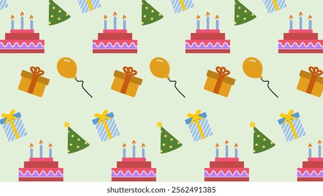 Birthday Party Elements pattern background. Birthday Party Elements illustration pattern. Birthday Party Elements background. Perfect for fabrics, print, textile, wallpaper, and decor. SSTKbackgrounds