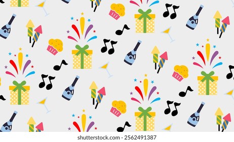 Birthday Party Elements pattern background. Birthday Party Elements illustration pattern. Birthday Party Elements background. Perfect for fabrics, print, textile, wallpaper, and decor. SSTKbackgrounds