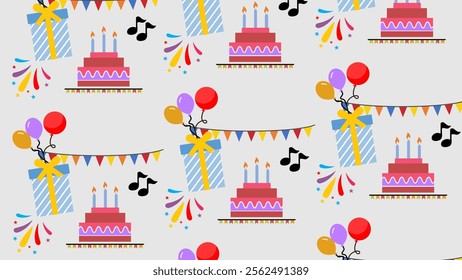 Birthday Party Elements pattern background. Birthday Party Elements illustration pattern. Birthday Party Elements background. Perfect for fabrics, print, textile, wallpaper, and decor. SSTKbackgrounds