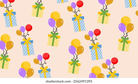 Birthday Party Elements pattern background. Birthday Party Elements illustration pattern. Birthday Party Elements background. Perfect for fabrics, print, textile, wallpaper, and decor. SSTKbackgrounds