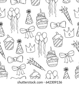 birthday party elements seamless pattern using hand drawing style