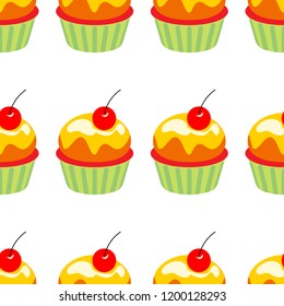 Birthday party elements. Vector illustration set. Cupcakes set. Decor. Seamless pattern with muffins. For kitchen, napkins, cards, tablecloth, packaging, wrapping paper, gift.
