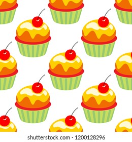 Birthday party elements. Vector illustration set. Cupcakes set. Decor. Seamless pattern with muffins. For kitchen, napkins, cards, tablecloth, packaging, wrapping paper, gift.