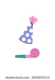 Birthday party elements. Vector stylized color illustration.