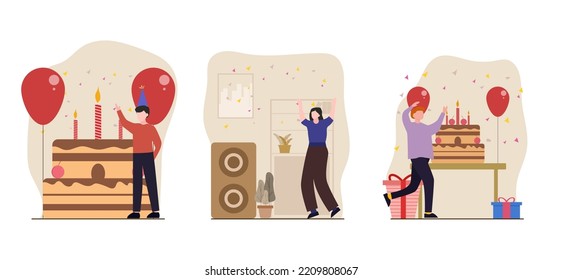 Birthday Party Flat Bundle Design Illustration