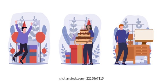 Birthday Party Flat Bundle Design Illustration