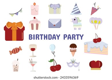 Birthday Party Flat Vector Illustration Icon Sticker Set Design Materials