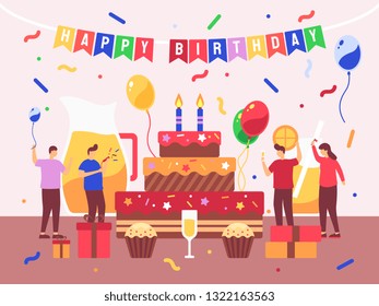 birthday party, gift boxes. Can use for web banner, infographics, hero images. Flat vector illustration.