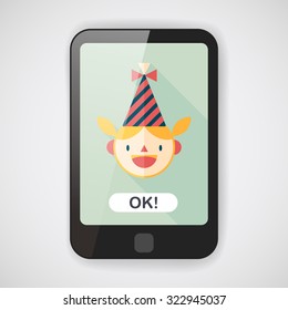 Birthday party girl flat icon with long shadow,eps10