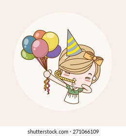 Birthday Party Girl / Lady / Woman Isolated Vector / Image / Illustration / Drawing / Cartoon / Animation
