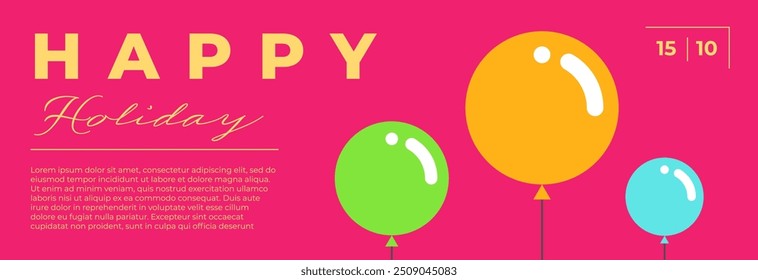 Birthday party greeting minimal trendy horizontal invitation banner. Celebration event minimalistic creative design flyer with balloons. Happy holiday simple flat vector eps billboard template