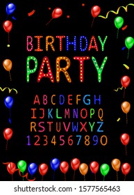 Birthday party. Hand drawn colorful font,doodle alphabet,abc,pastel color. Vector illustration