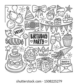 Birthday Party Hand Drawn Doodle Coloring Vector