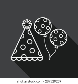 birthday party hat flat icon with long shadow, line icon