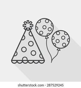 birthday party hat flat icon with long shadow, line icon