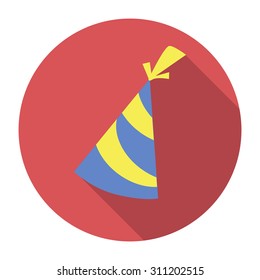 birthday party hat flat icon with long shadow