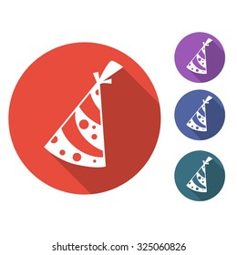 birthday party hat flat icon with long shadow