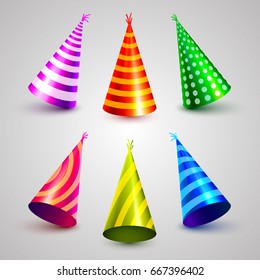 Birthday party hat set collection on the white background. Vector illustration