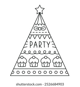 Birthday party hat vector line drawing illustration
