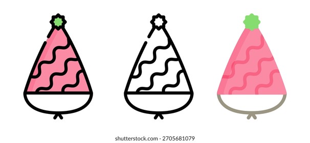 Conjunto de Vector de sombrero de fiesta de cumpleaños: gorras de cono de colores, confeti, iconos de celebración festiva, dibujos animados lindos y Ilustraciones de gorra de cumpleaños en 3D