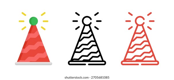 Birthday Party Hat Vector Set – Colorful Cone Caps, Confetti, Festive Celebration Icons, Cute Cartoon and 3D Birthday Cap Illustrations