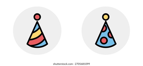Birthday Party Hat Vector Set – Colorful Cone Caps, Confetti, Festive Celebration Icons, Cute Cartoon and 3D Birthday Cap Illustrations