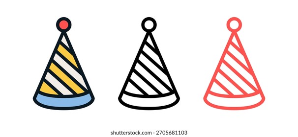 Birthday Party Hat Vector Set – Colorful Cone Caps, Confetti, Festive Celebration Icons, Cute Cartoon and 3D Birthday Cap Illustrations