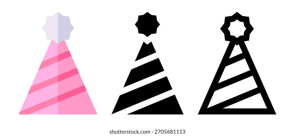 Birthday Party Hat Vector Set – Colorful Cone Caps, Confetti, Festive Celebration Icons, Cute Cartoon and 3D Birthday Cap Illustrations