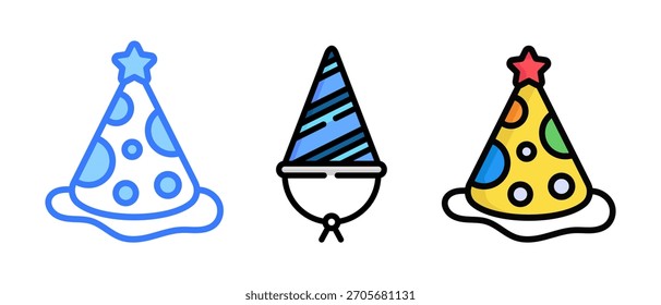 Birthday Party Hat Vector Set – Colorful Cone Caps, Confetti, Festive Celebration Icons, Cute Cartoon and 3D Birthday Cap Illustrations