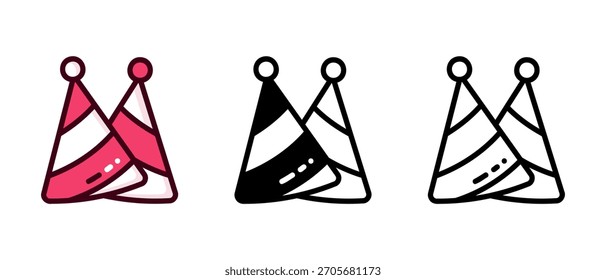 Conjunto de Vector de sombrero de fiesta de cumpleaños: gorras de cono de colores, confeti, iconos de celebración festiva, dibujos animados lindos y Ilustraciones de gorra de cumpleaños en 3D
