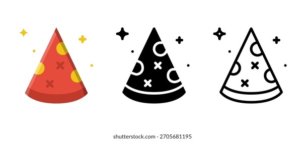 Conjunto de Vector de sombrero de fiesta de cumpleaños: gorras de cono de colores, confeti, iconos de celebración festiva, dibujos animados lindos y Ilustraciones de gorra de cumpleaños en 3D