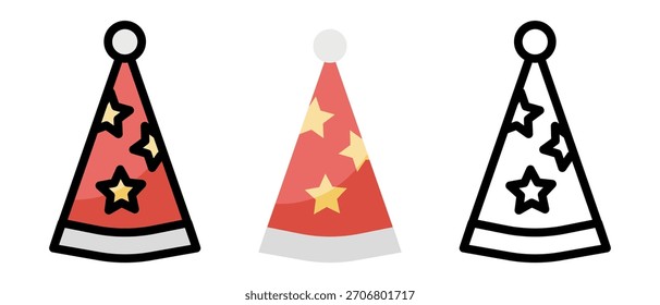 Birthday Party Hat Vector Set – Colorful Cone Caps, Confetti, Festive Celebration Icons, Cute Cartoon and 3D Birthday Cap Illustrations