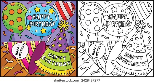 Birthday Party Hats and Balloons Illustration