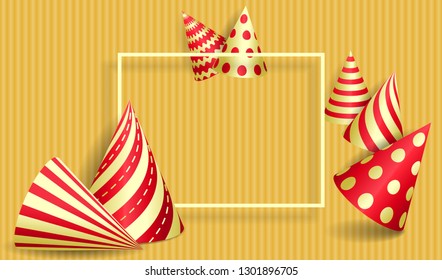 Birthday party hats and frame for text. Vector illustration EPS10
