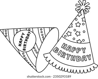 Birthday Party Hats Isolated Coloring Page 