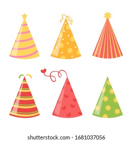 Birthday party hats isolated icon set  Vector flat graphic cartoon illustration design
