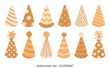 Birthday party hats set, different colors and shapes vector