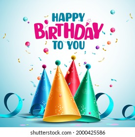El diseño vectorial de los sombreros de cumpleaños. Feliz cumpleaños para que recibas un texto con elementos coloridos de sombrero de fiesta para los niños de la tarjeta de saludo de la celebración del día de nacimiento. Ilustración del vector