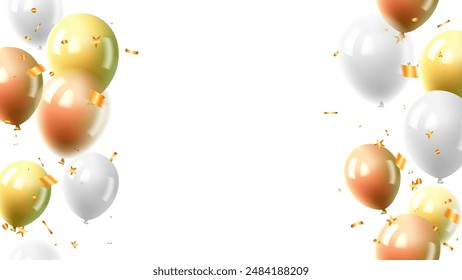 birthday party or holiday frame orange, yellow and white balloons isolated with copy space for text. autumn