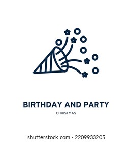 birthday and party icon from christmas collection. Thin linear birthday and party, gift, cake outline icon isolated on white background. Line vector birthday and party sign, symbol for web and mobile