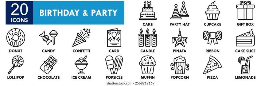 Birthday and Party icon collection set. Containing design party, celebration, birthday, holiday